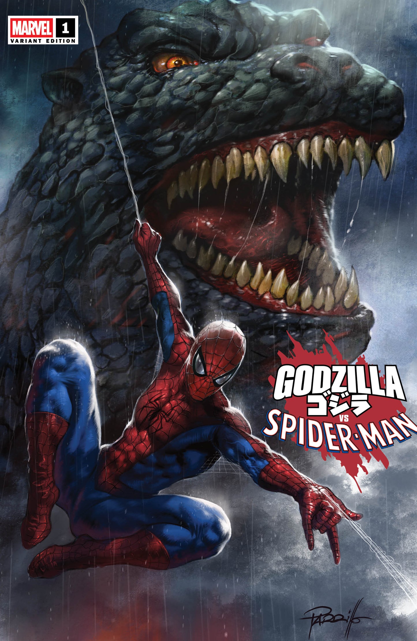 GODZILLA VS SPIDER-MAN #1 MARVEL Parrillo Rebel Base Exc + FULL ART 2 Set PRESALE